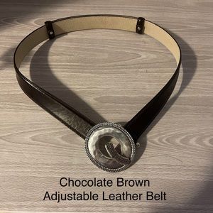 Toggle Buckle Brown Leather Adjustable Belt 24-39”